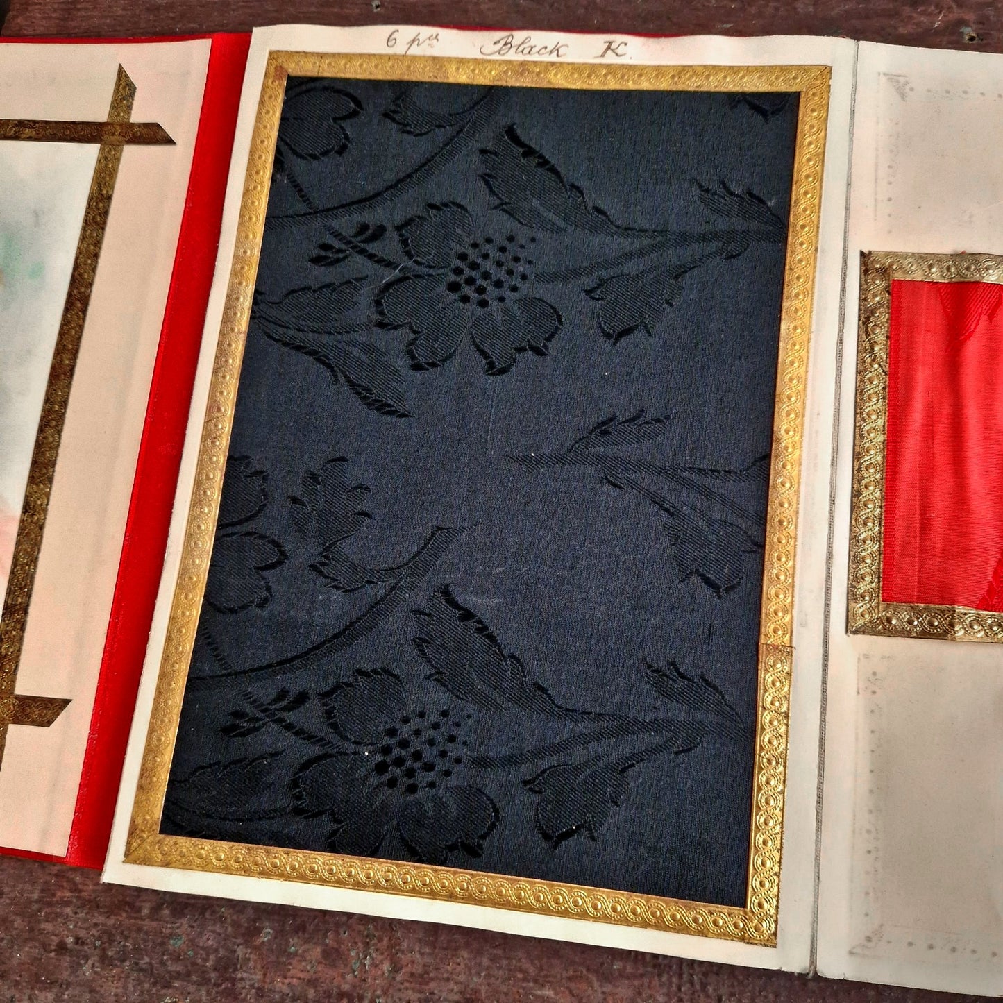 vintage textile booklet golden frames