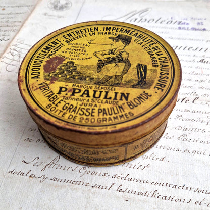 vintage tin shoe grease box france 1920
