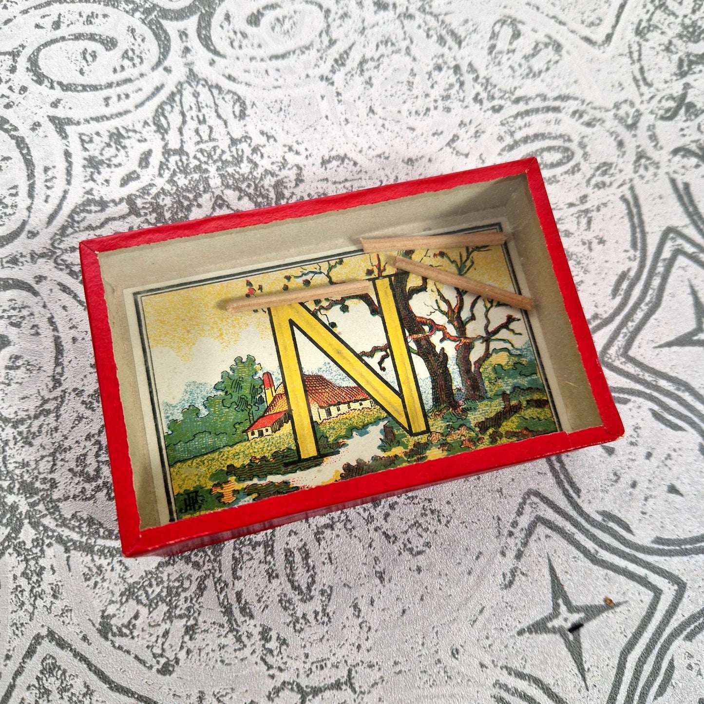 vintage wood stick letter n