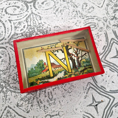 vintage wood stick letter n