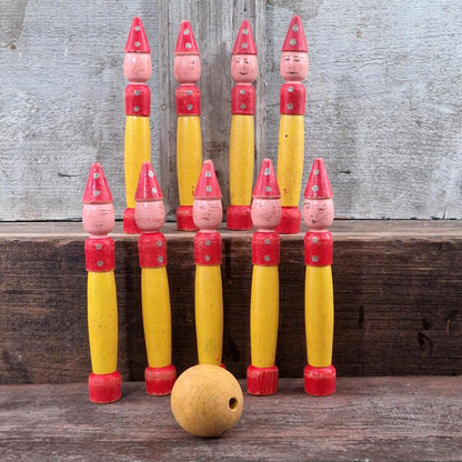 vintage wooden bowling pins fairytale