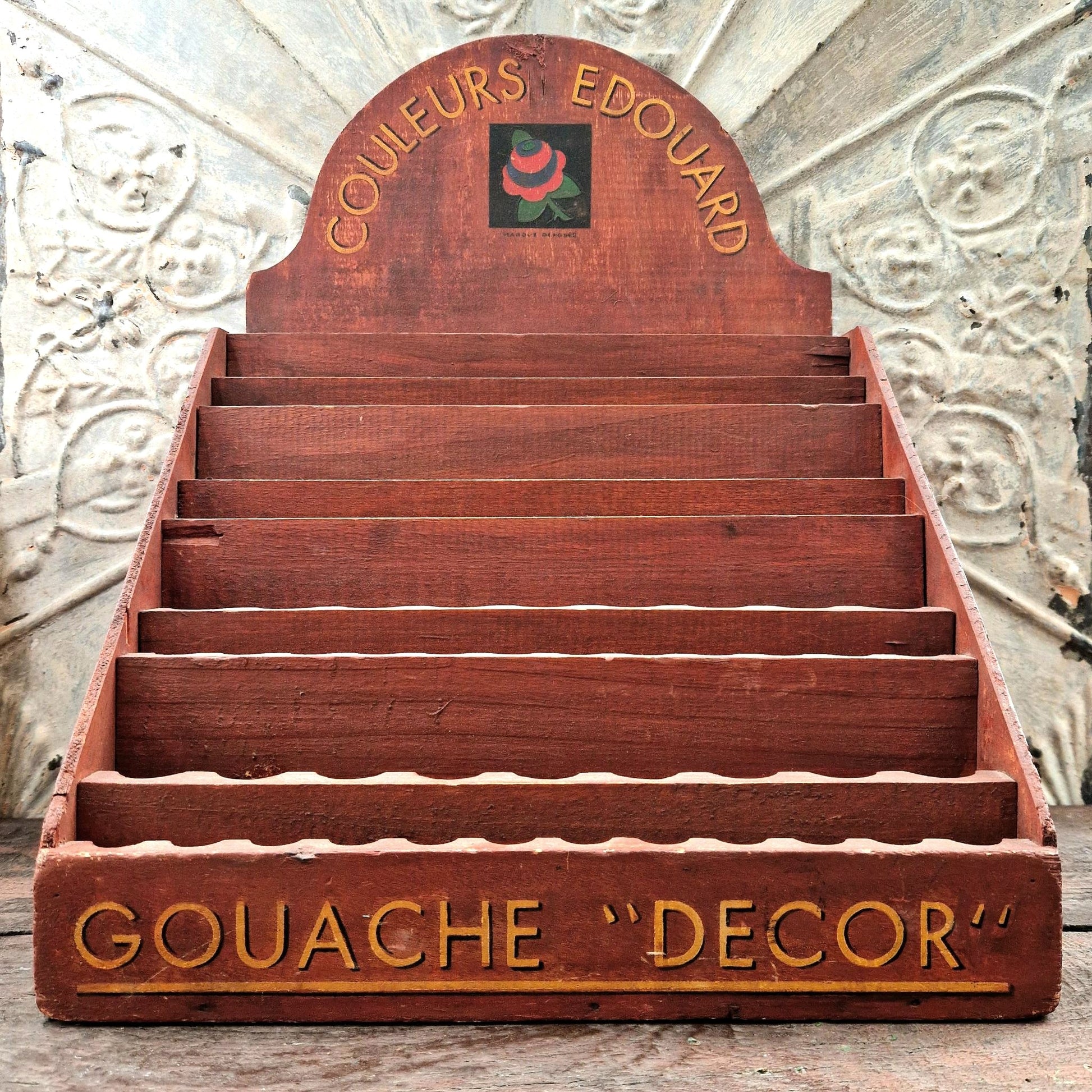 vintage wooden paint display stand