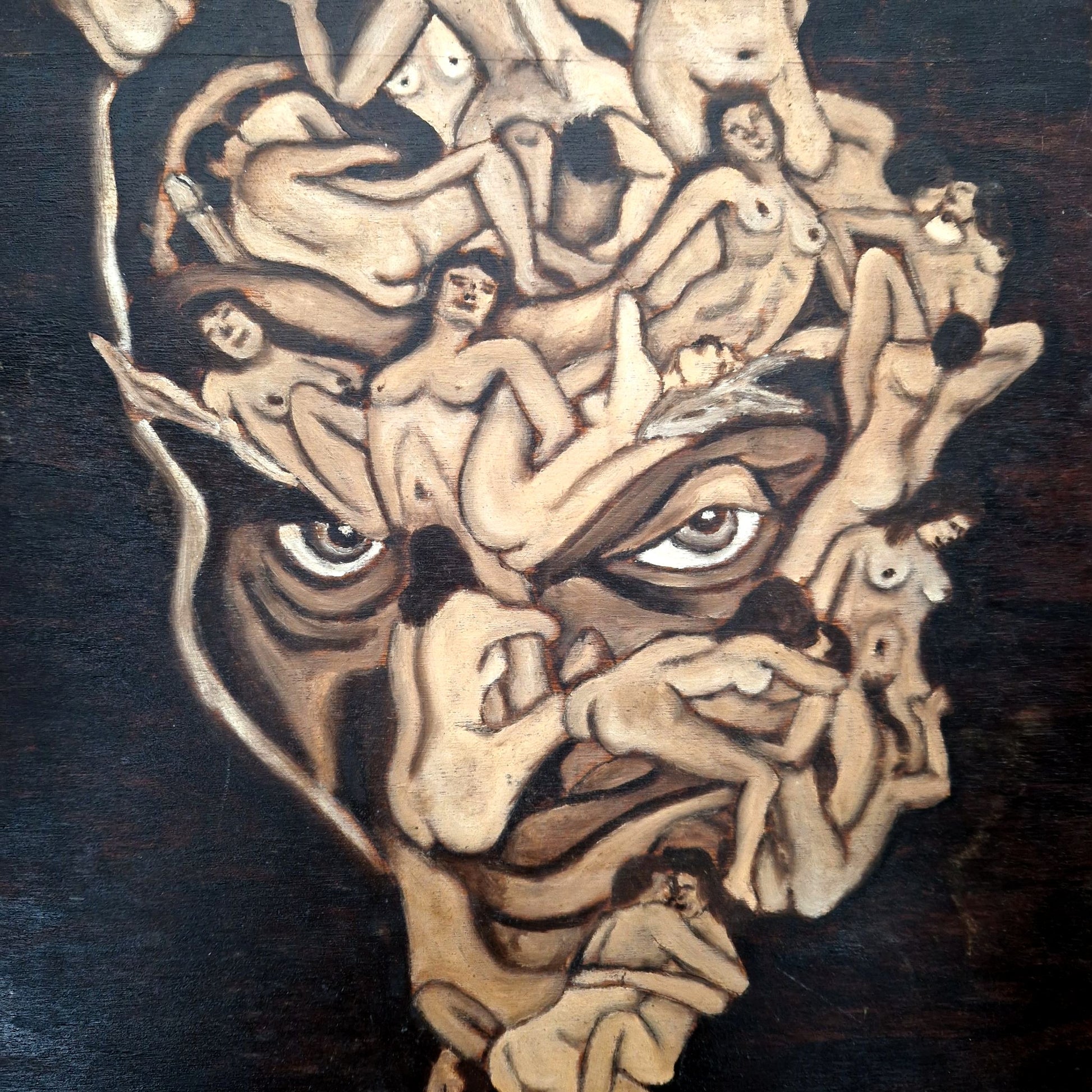 visage formé par corps tableau rare